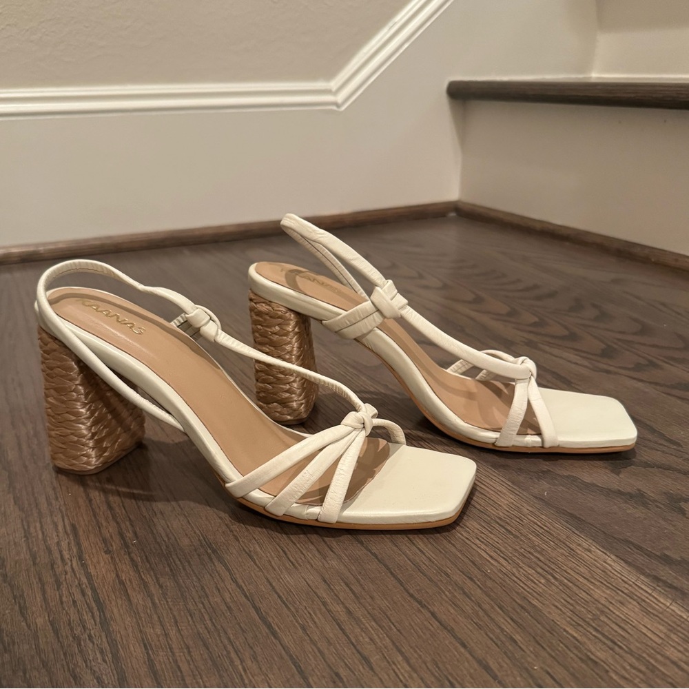 NEW ⭐️ Kaanas Ivory San Jose Strappy Raffia Natural Sandal Heel 10M